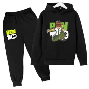 Ben 10 kids cartoon print tracksuit set with pullover hoodie and pants for boys and girls aged 2-13.