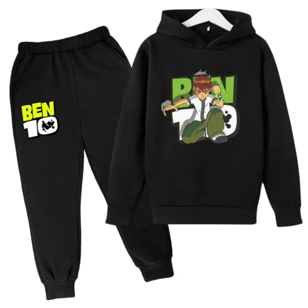 Ben 10 kids cartoon print tracksuit set with pullover hoodie and pants for boys and girls aged 2-13.