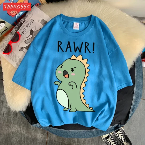 Women's regular fit short sleeve t-shirt with a fierce cartoon dinosaur print on the front.