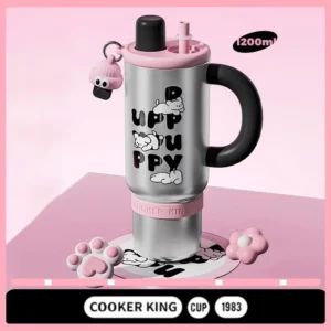 Large 1200ml silver 316 stainless steel insulated tumbler travel mug with reusable straw and secure lid.