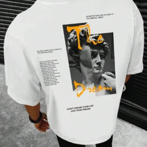 Man wearing the 'Live Your Dream' quote graphic tee in 100% cotton