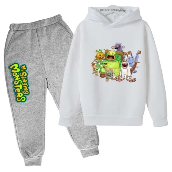 Kids My Singing Monsters tracksuit set featuring character print hoodie and matching pants for boys and girls ages 3-14. ```