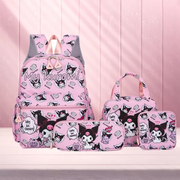 MINISO Hello Kitty 4-piece pink nylon backpack set with matching crossbody bag