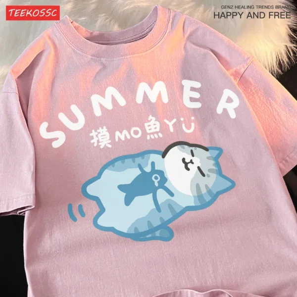 Cute Fishing Cat T-Shirt for men and women.