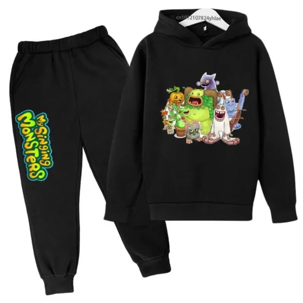Kids My Singing Monsters tracksuit set featuring character print hoodie and matching pants for boys and girls ages 3-14. ```