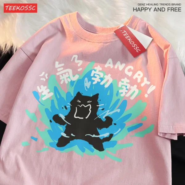 Angry black cat graphic on a short sleeve cotton t-shirt.