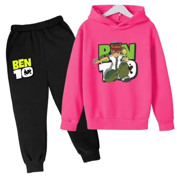 Ben 10 kids cartoon print tracksuit set with pullover hoodie and pants for boys and girls aged 2-13.