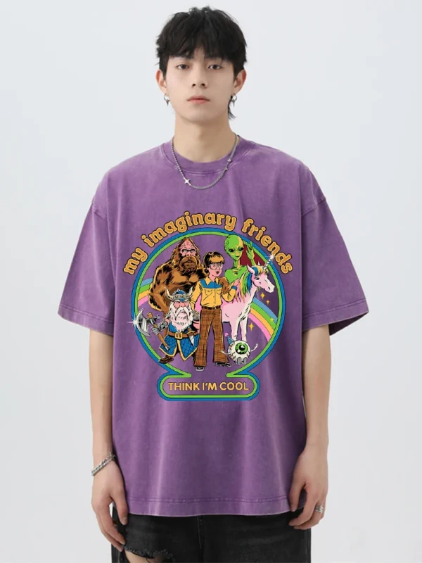 My Imaginary Friends Think I'm Cool" Retro Washed Men's T-Shirt