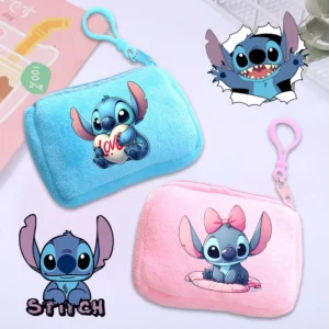 Adorable blue plush Stitch face coin purse with zipper closure