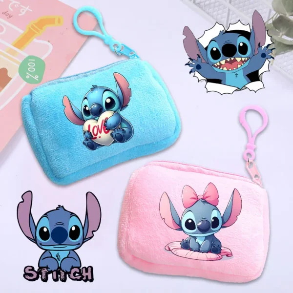 Adorable blue plush Stitch face coin purse with zipper closure