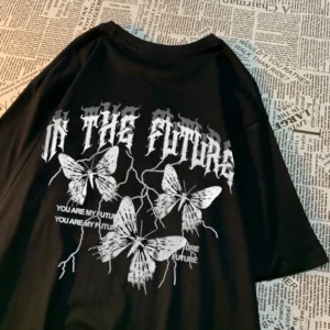 Dark butterfly graphic t-shirt for couples