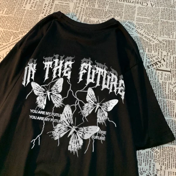 Dark butterfly graphic t-shirt for couples
