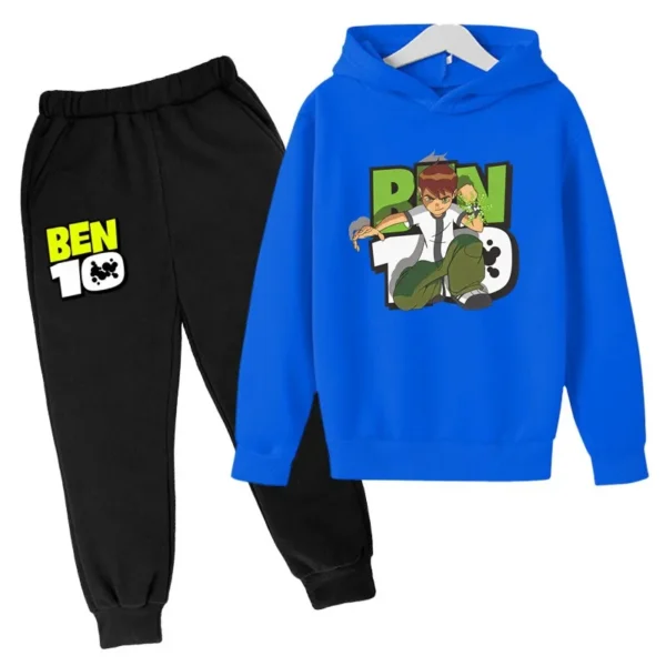 Ben 10 kids cartoon print tracksuit set with pullover hoodie and pants for boys and girls aged 2-13.