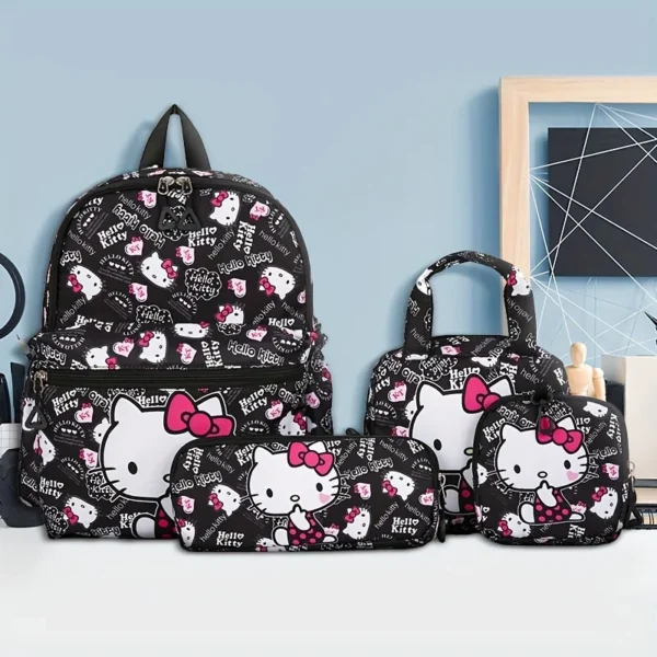 MINISO Hello Kitty 4-piece pink nylon backpack set with matching crossbody bag