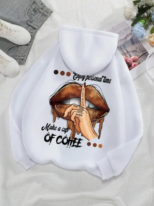Women's soft fleece hoodie with "Make A Cup Of Coffee Dirty Little Secret" print.