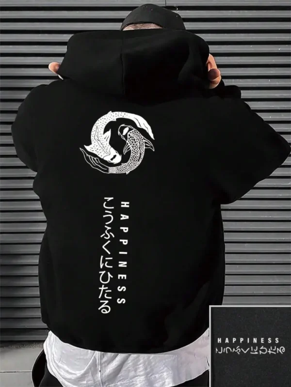 Men's casual loose fit fleece hoodie sweatshirt with a Japanese cartoon graphic print on the front.