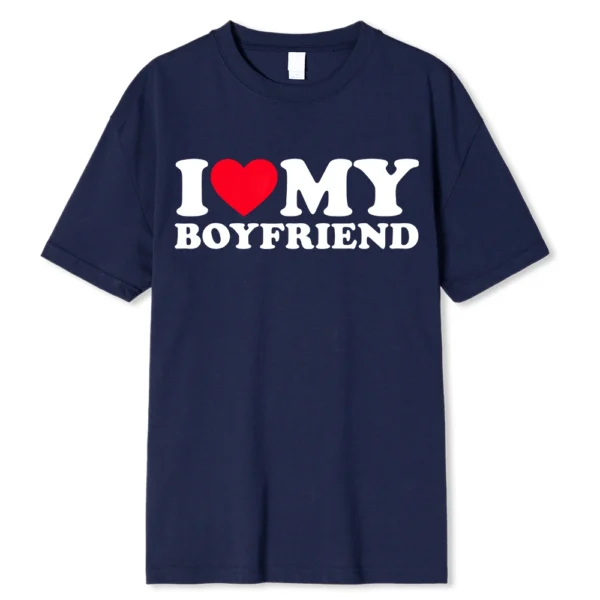 Funny couple t-shirt with 'I Love My BF/GF So Stay Away' message printed on the front.