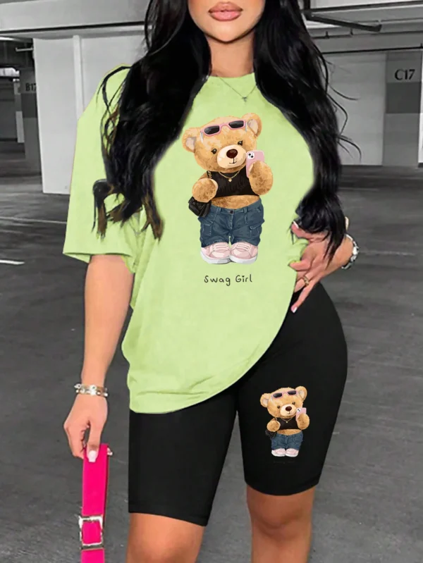 Cute Plush Bear Women's Two-Piece Short Set