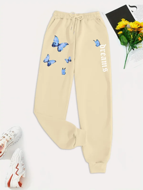 Women's butterfly print hip hop sweatpants for autumn/winter.