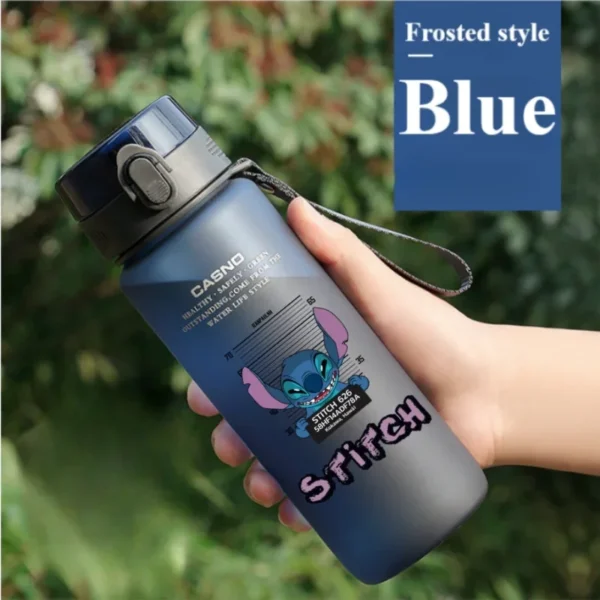 Large 1000ML clear plastic water bottle with blue Stitch and pink Angel Lilo & Stitch cartoon characters design. Portable drink cup.