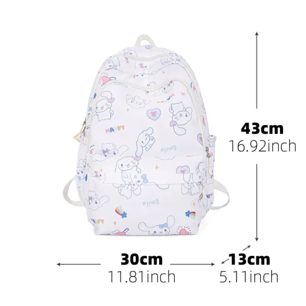 Official MINISO Cinnamoroll large capacity blue & white nylon backpack for kids and students featuring the cute Sanrio character.