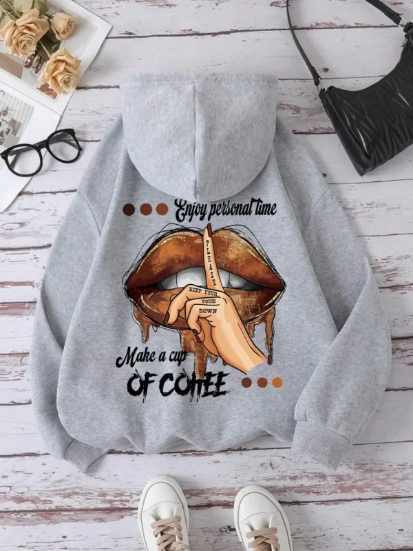 Women's soft fleece hoodie with "Make A Cup Of Coffee Dirty Little Secret" print.