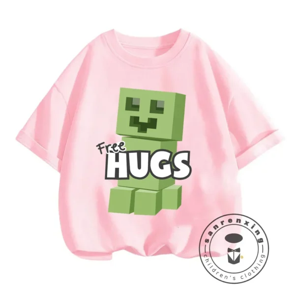 Front view of a boys short-sleeve O-neck t-shirt with a Minecraft graphic print.