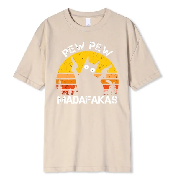 Men's t-shirt with funny graphic print: a cat holding two guns.