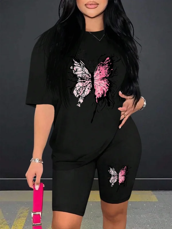 Women's soft butterfly print short sleeve top and matching shorts pajama set.