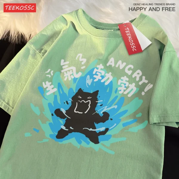 Angry black cat graphic on a short sleeve cotton t-shirt.