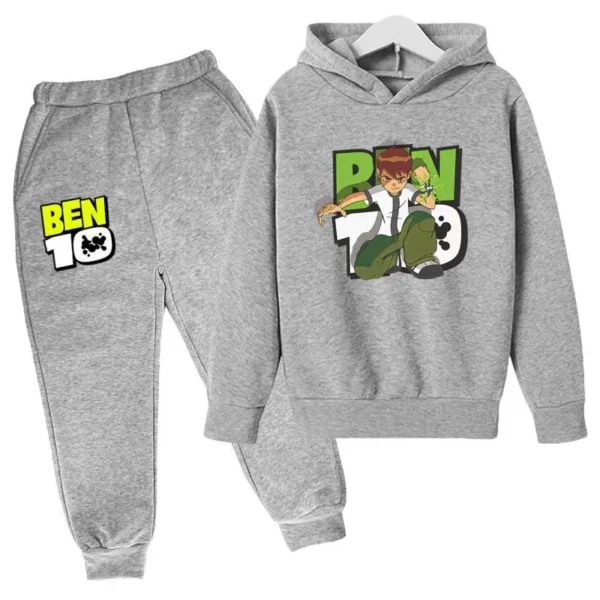 Ben 10 kids cartoon print tracksuit set with pullover hoodie and pants for boys and girls aged 2-13.