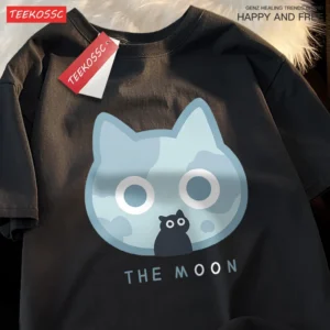 Matching blue Moon Cat t-shirts for siblings