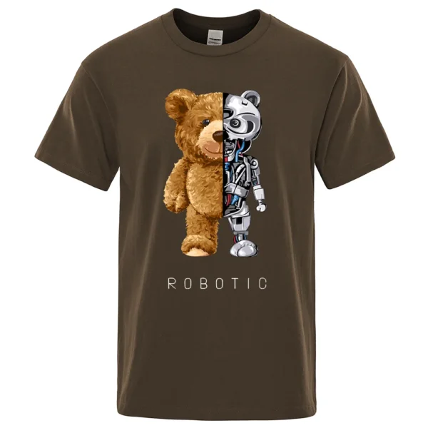 Men's oversized cotton t-shirt displaying a funny graphic of a robot teddy bear