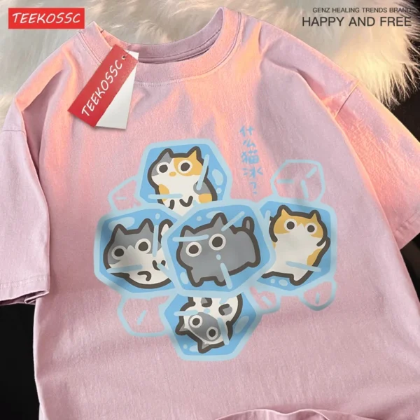 Soft gray cotton unisex t-shirt with a funny cat graphic print.