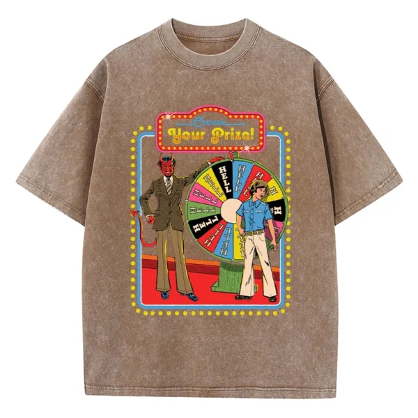Women's summer graphic tee with "Your Prize" comic print.