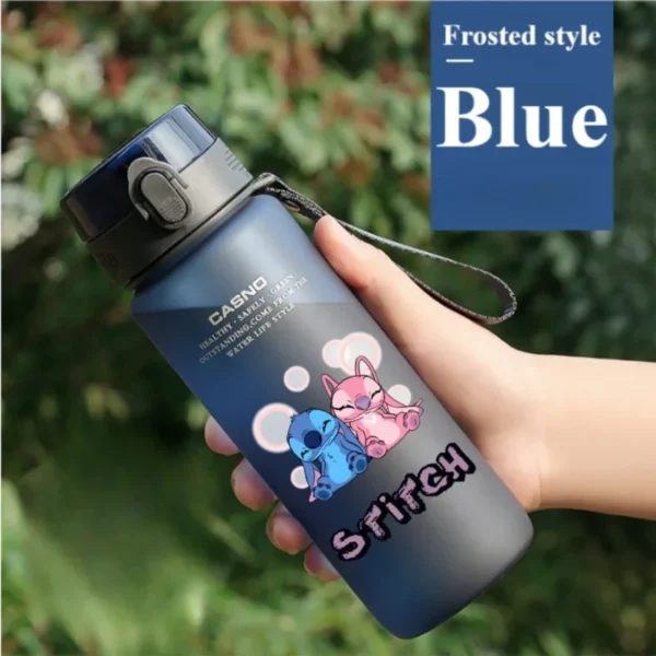 Large 1000ML clear plastic water bottle with blue Stitch and pink Angel Lilo & Stitch cartoon characters design. Portable drink cup.