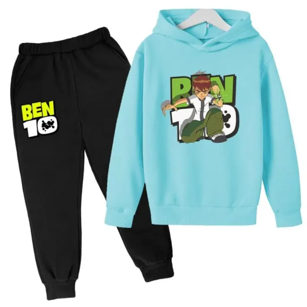Ben 10 kids cartoon print tracksuit set with pullover hoodie and pants for boys and girls aged 2-13.