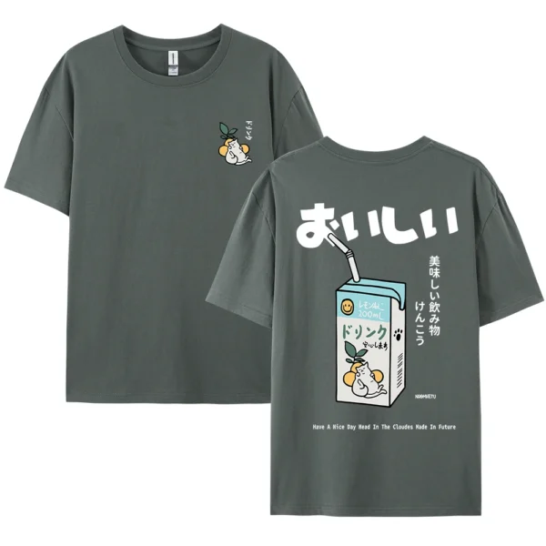 Oversized cotton t-shirt with a Japanese cat print graphic on the front
