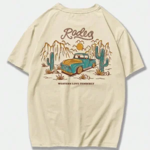 Rodeg Western Love Desert Men's Cotton T-Shirt - Breathable Summer Streetwear