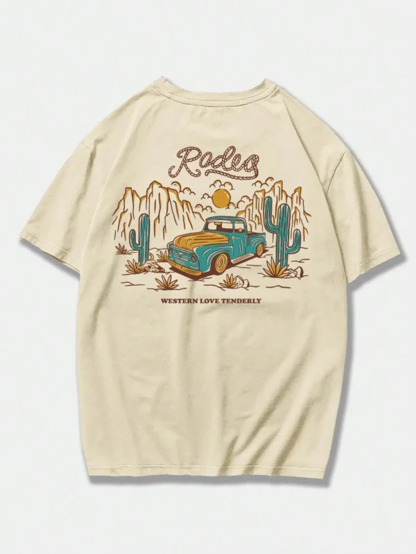 Rodeg Western Love Desert Men's Cotton T-Shirt - Breathable Summer Streetwear
