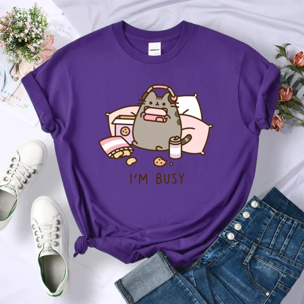 Funny 'Sorry I'm Busy' cat gamer oversized t-shirt for women.