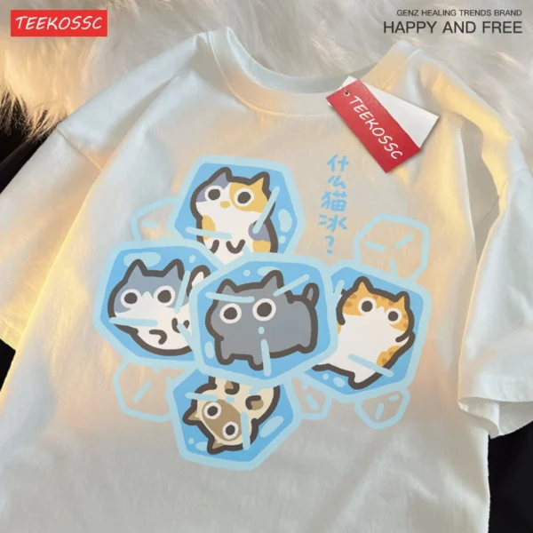 Soft gray cotton unisex t-shirt with a funny cat graphic print.