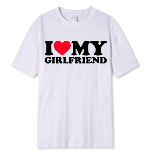 Funny couple t-shirt with 'I Love My BF/GF So Stay Away' message printed on the front.