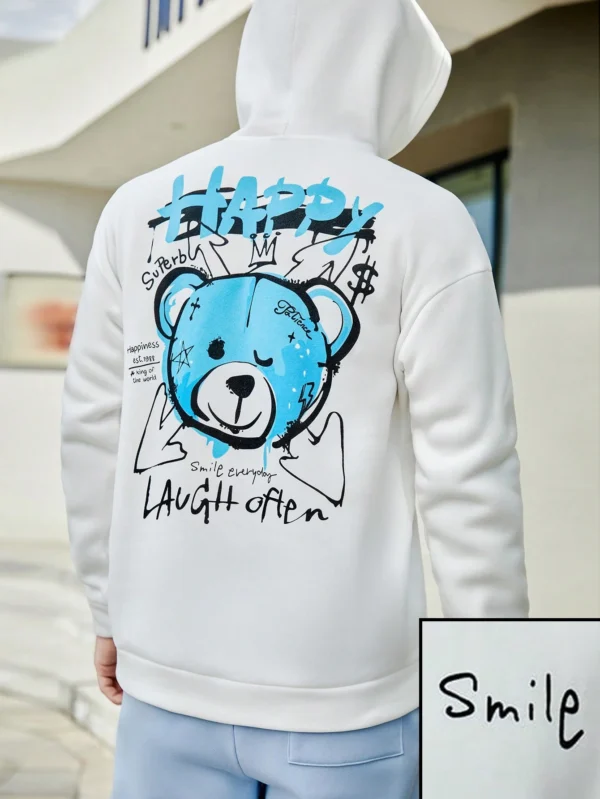 Men's blue hoodie with Happy Bear design