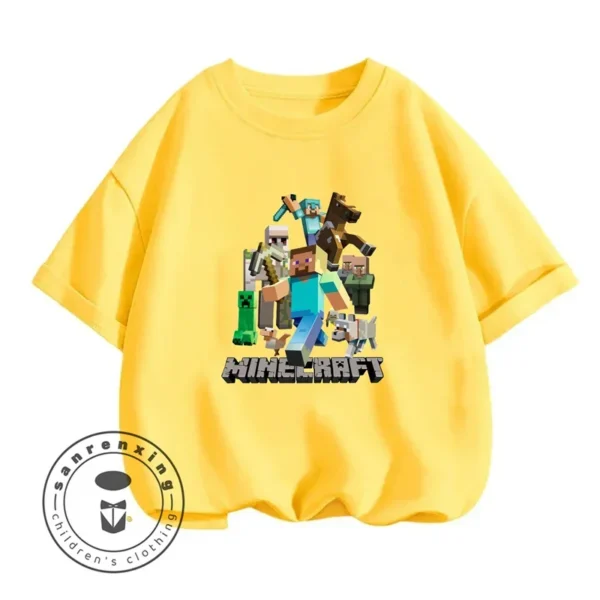 Kids' long sleeve O-neck T-shirt with Minecraft character graphic print. Unisex children's gaming top.