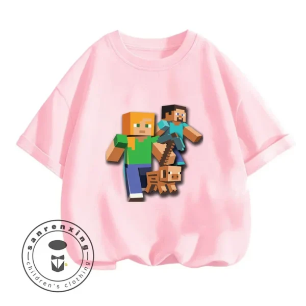 Cute girls t-shirt with colourful pixel art block-style graphic