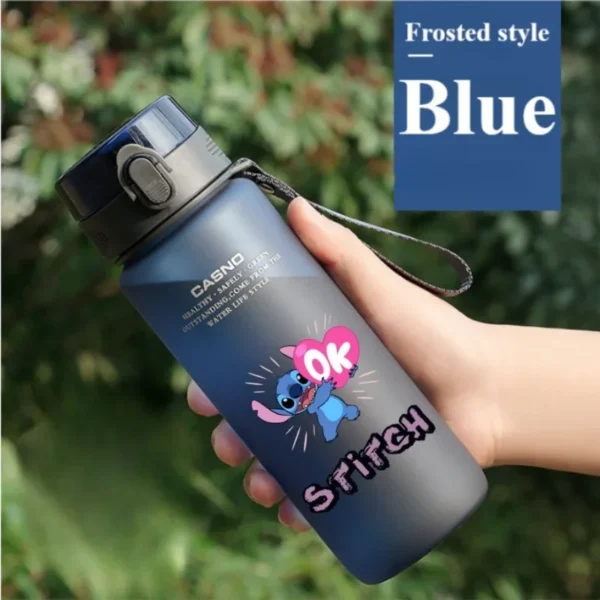 Large 1000ML clear plastic water bottle with blue Stitch and pink Angel Lilo & Stitch cartoon characters design. Portable drink cup.