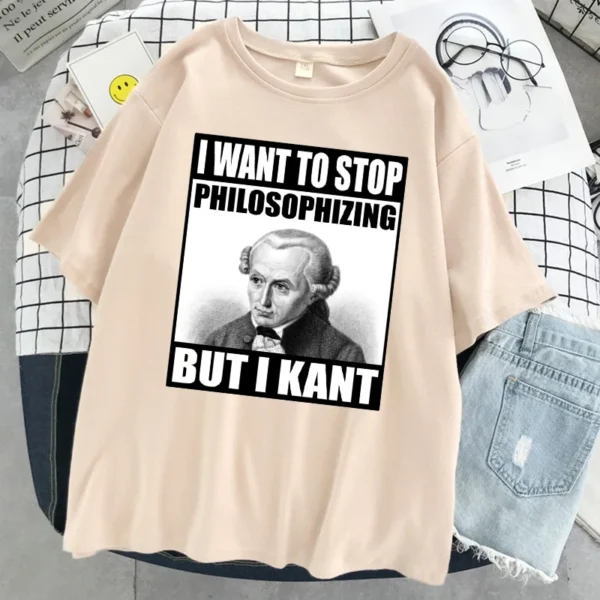Woman wearing funny Kant philosophy meme t-shirt | Soft casual women's tee