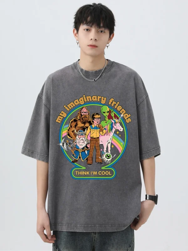 My Imaginary Friends Think I'm Cool" Retro Washed Men's T-Shirt