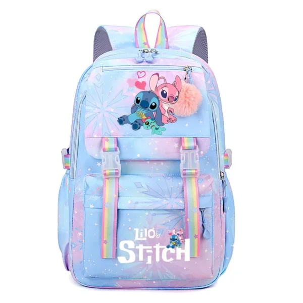 Large capacity nylon Stitch backpack with cute cartoon design for school and travel